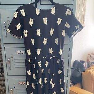 RARE NWT Disney Cakeworthy Ghost Mickey Mouse Print Black Dress - Size Small